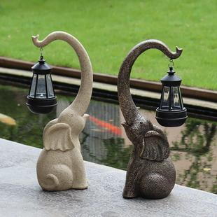 太阳能庭院装饰灯户外草坪灯室外工艺品花园大象环保树脂摆件灯