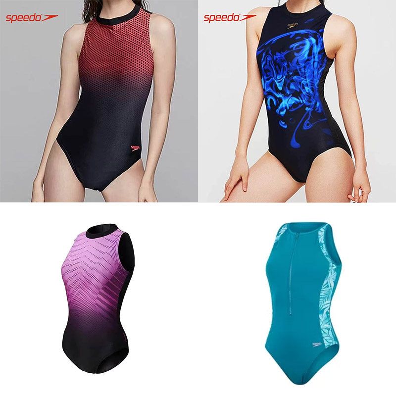 Speedo速比涛连体泳衣女士专业高领窄肩时尚性感三角泳衣811437