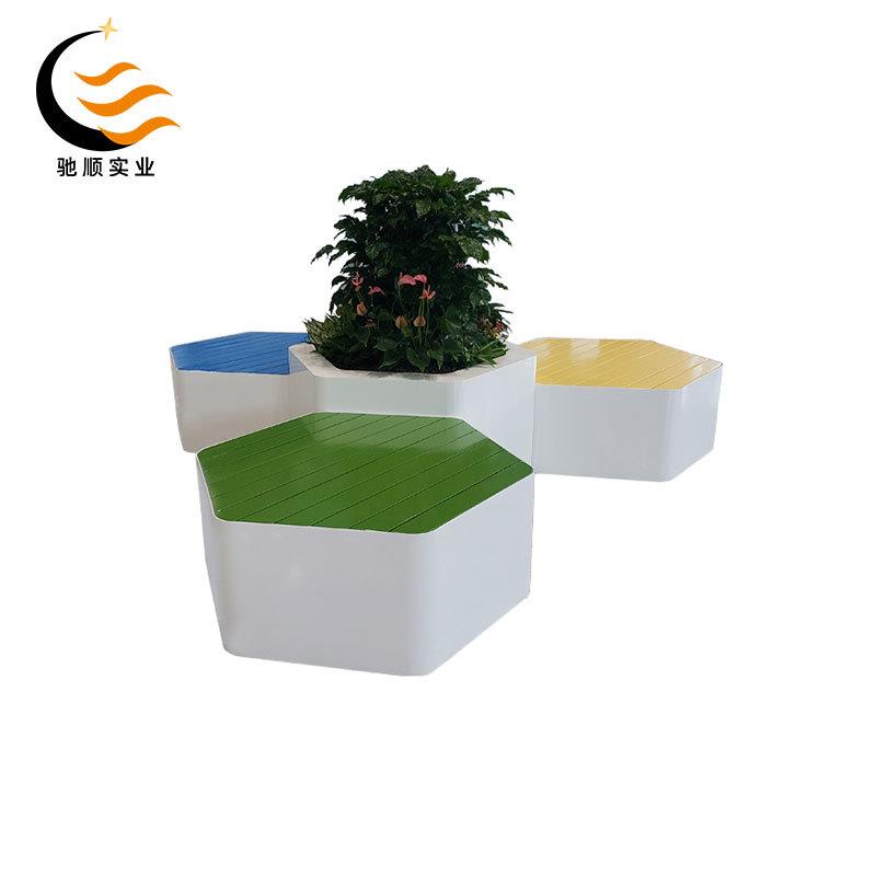 异形多边形玻璃钢机场休闲椅商场等候区花盆座椅创意花器组合商用