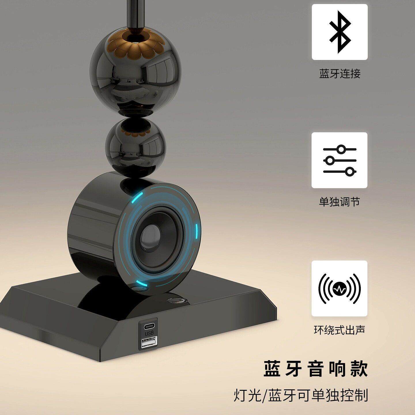 复古家用卧室书房装饰台灯法式布艺灯罩蓝牙音响创意轻松氛围灯具
