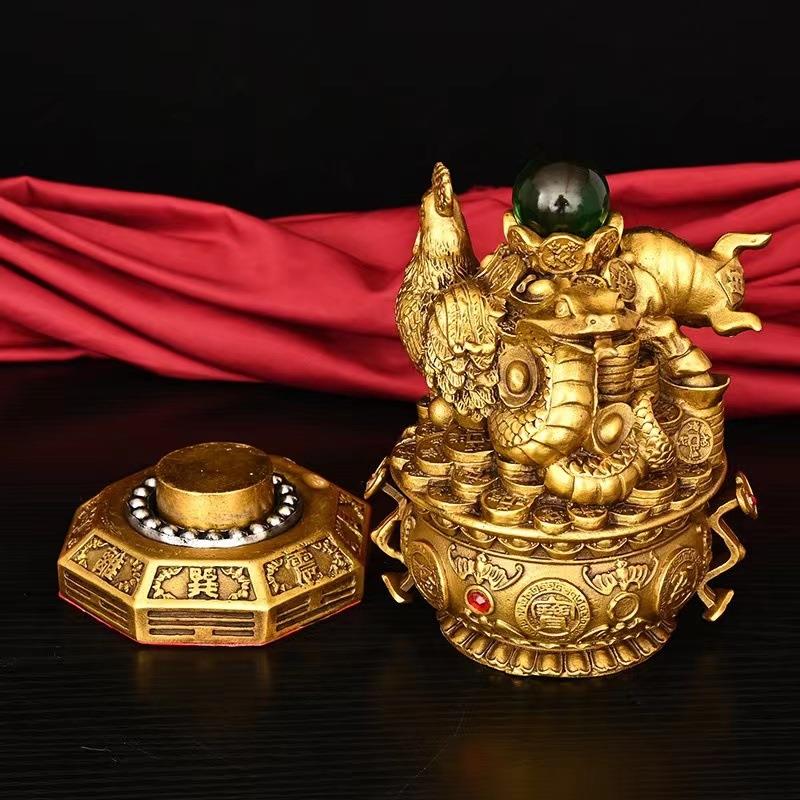 貔貅吉祥摆件避火龙水晶球金蟾铜龙钱袋子黄铜龙皮丘家居三合生肖
