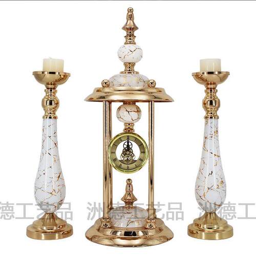 欧式座钟摆件创意软装客厅装饰时钟烛台套装轻奢家居桌面摆设