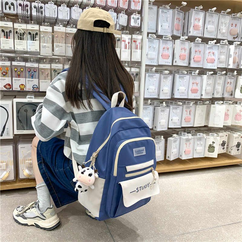 新品书包韩版原宿ulzzang女背包中学生初中生森系撞色学院风ins双