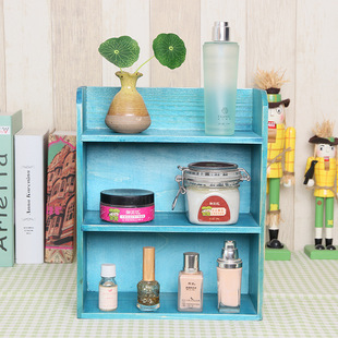 新品 实木桌面化妆品迷你杯茶杯多肉小型双层收纳柜置物架可挂墙