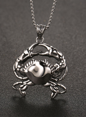 新款 欧美新款 钛钢朋克风个性潮流男士可爱小螃蟹动物吊坠项饰SP