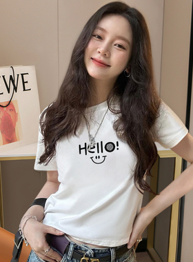 白色短袖T恤女2024夏季显瘦洋气百搭体恤修身短款正肩上衣isn