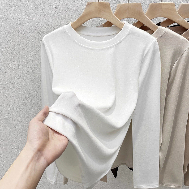 纯棉白色长袖t恤内搭女春季新款时尚百搭显瘦圆领设计感小众上衣,女装/女士精品,真丝上装,淘宝优惠券,粉丝福利购,淘宝优惠卷