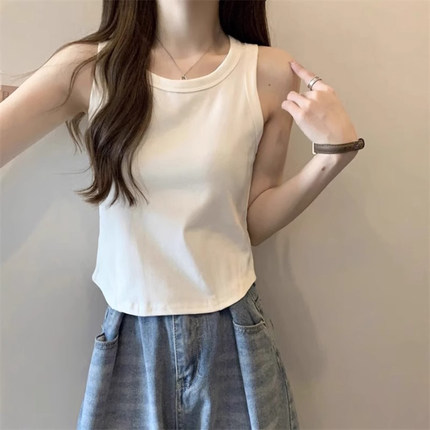纯棉吊带背心女内搭打底纯色无袖t恤设计感小众外穿短款时尚上衣