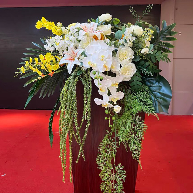 演讲台花仿真垂吊花艺讲座会议发布会桌花活动布置假花绢花装饰