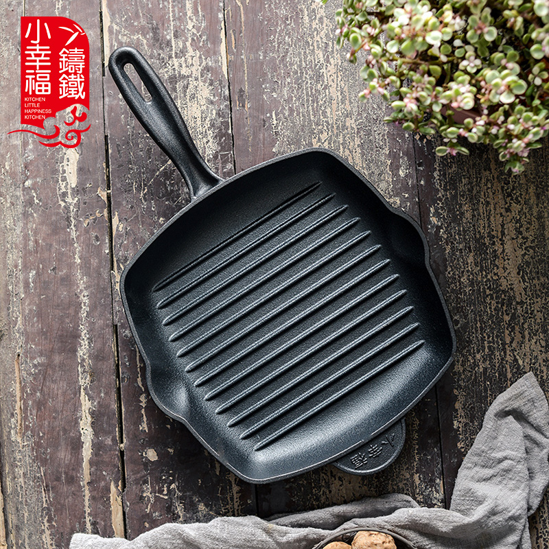 加厚铸铁条纹无涂层不粘牛扒煎锅