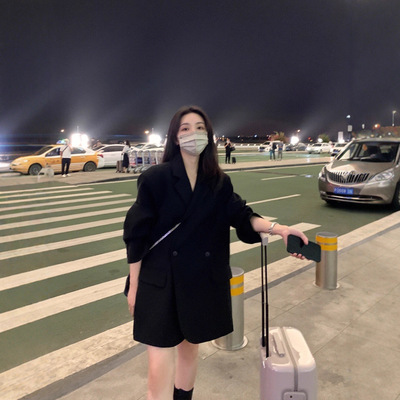 oversize黑色西装外套女高级感2025春秋新款宽松休闲廓形大码西服