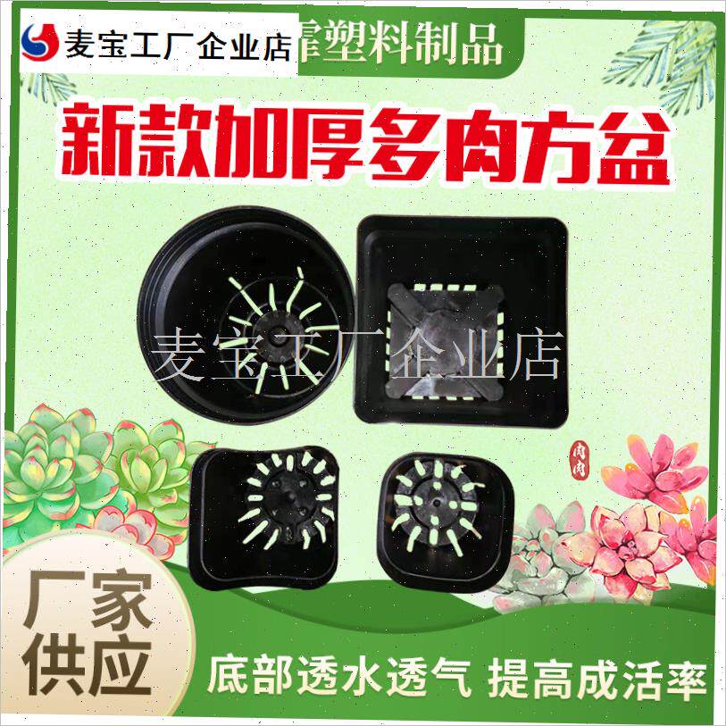 深9cm小黑方景l天盆多肉种植方盆塑料花盆方盒圆底拇指育苗盆\