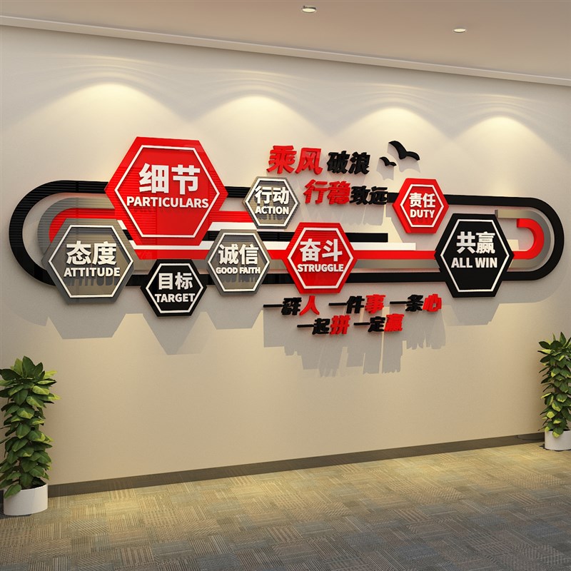 会议办公室司氛围布置墙面装饰企业文F化画进门形象背景励志标语