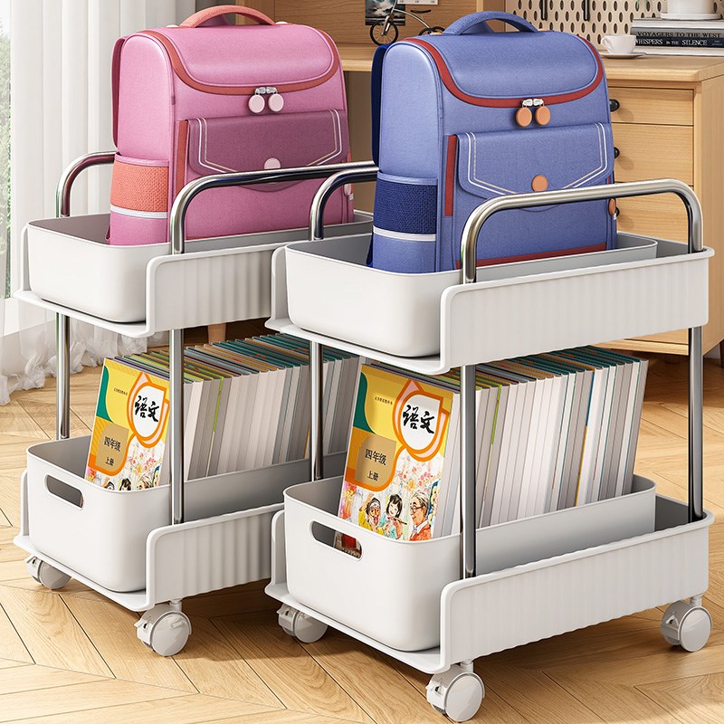 书包置物架小h推车落地多层可移动学生宿舍收纳架桌边家用卧室书
