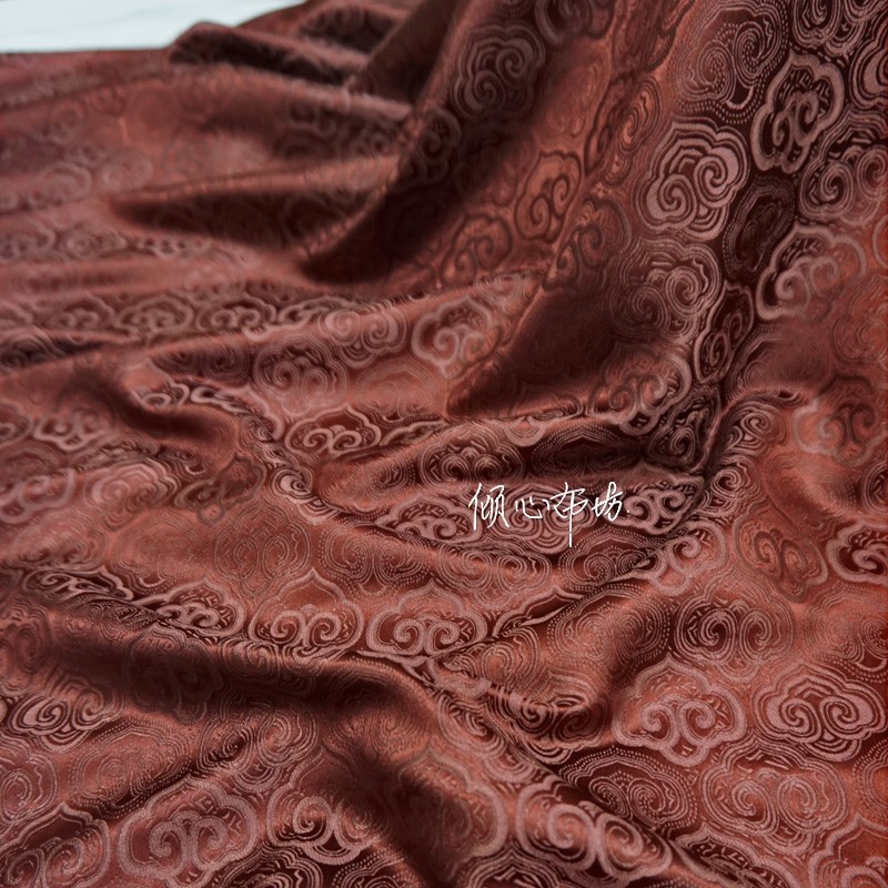 红咖啡色如意头祥云纹红棕本色提花宋锦织M锦缎布料丝绸缎子面料