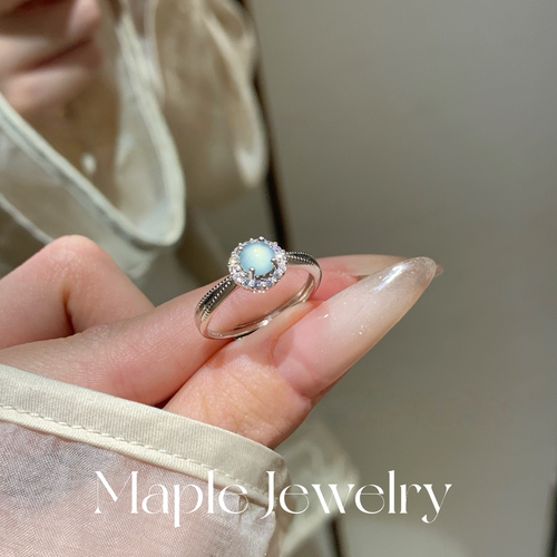 天然蓝水翡翠925纯银戒指