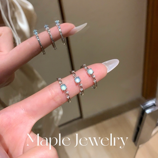 Maple【双子星】天然翡翠925纯银戒指女危料蓝水精致日常玉髓女戒