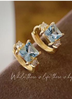 Maple-天然托帕石1.4克拉纯银耳扣18K金高级感海蓝宝耳圈轻奢耳环