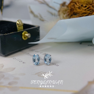 基础款天然海蓝宝S925纯银耳钉