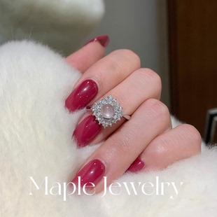 Maple【阿芙洛】天然水沫玉戒指女925纯银满钻轻奢高级感气质女戒