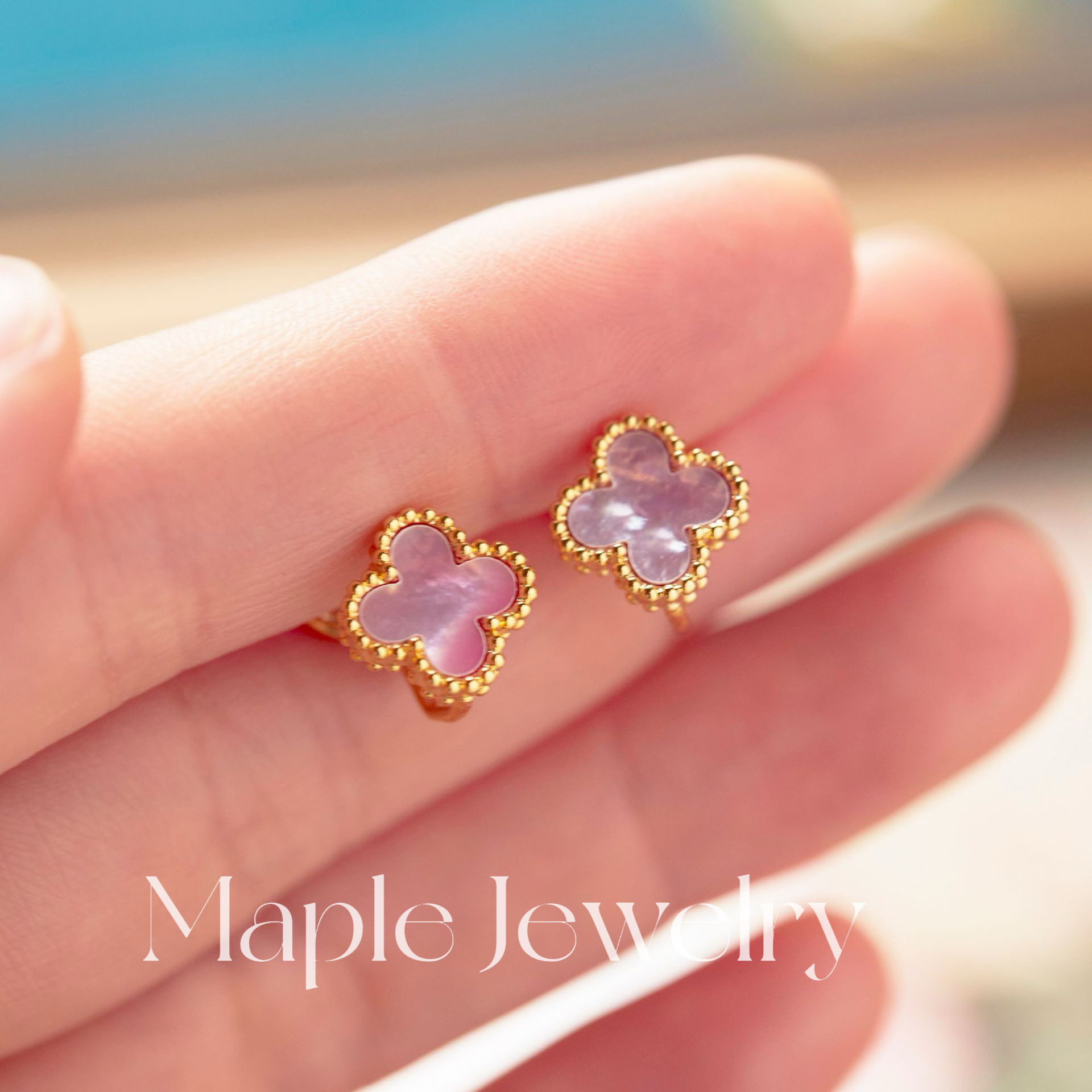 Maple天然粉贝母四叶草耳钉女925银轻奢小众耳环气质耳饰节日送礼,饰品/流行首饰/时尚饰品新,银饰耳饰,淘宝优惠券,粉丝福利购,淘宝优惠卷