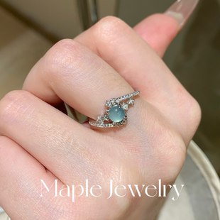Maple【薄荷星】天然蓝水翡翠戒指S925纯银轻奢高级感小众设计款