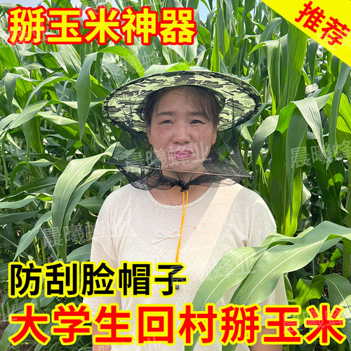 农活遮阳帽掰玉米专用帽子护脸防刮下地干活防虫防蚊防刮脸防风帽