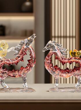 镂空透明马上有钱摆件一对招财客厅电视柜酒柜办公室装饰乔迁礼品