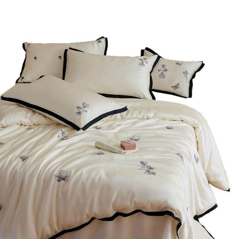 25春夏LF兰精天丝四件套母婴级凉感被套蝴蝶刺绣床笠三件套