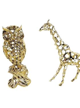 欧创意几何镂空动物狮子大象骏马雕塑金属摆件客厅玄关家居饰品