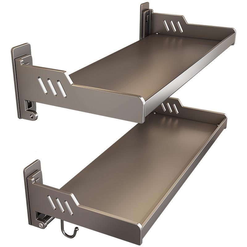 枪灰厨房置物架免大打壁挂孔调料架加调味品多功能家用不锈钢置全