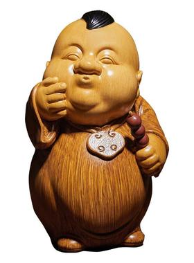 创意地主家的傻儿子中式装饰摆件仿竹根木雕塑人物高端古风工艺品