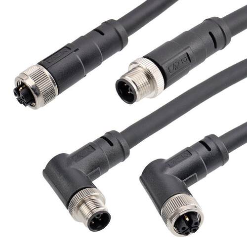 正成M12成型式K编码直弯式插头防水连接器3PIN4芯5芯针孔航空插头