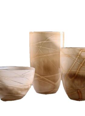 手工大口云雾纹理花瓶艺术花器摆件瓶高级感客厅民宿家居彩色花瓶