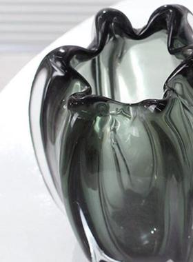 现代轻奢简约样板间花瓣琉璃花瓶餐厅客厅玄关台面玻璃装饰花瓶