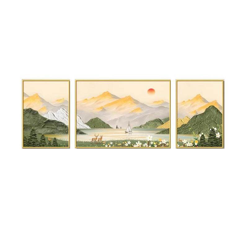 日照金山钻石画满钻新款原木风景山水高级感5D砖石贴画三联画手工