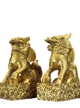 铜麒麟财富麒麟铜有底财福麒麟家居店铺装饰铜摆件祥云麒麟