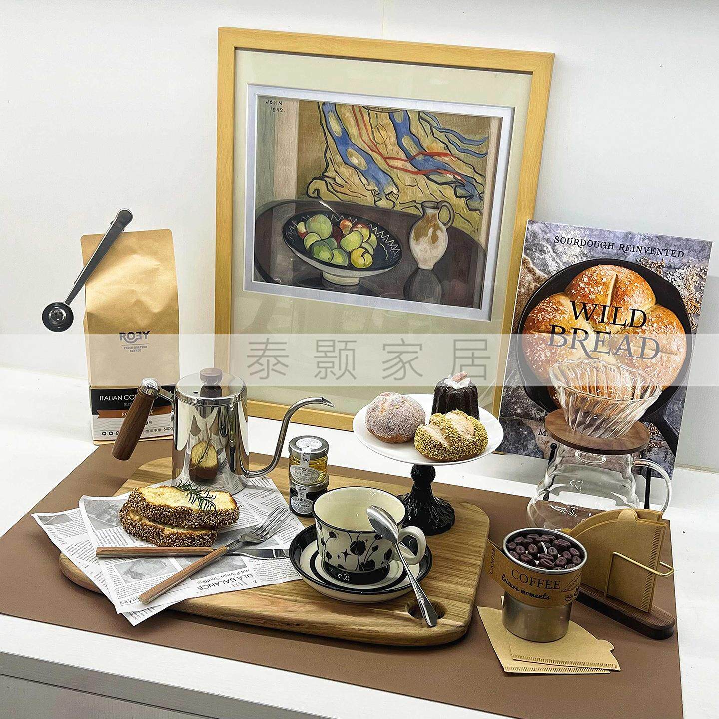 早餐主题饰品摆件中古法式奶油风格样板房厨房餐边柜咖啡面包摆件