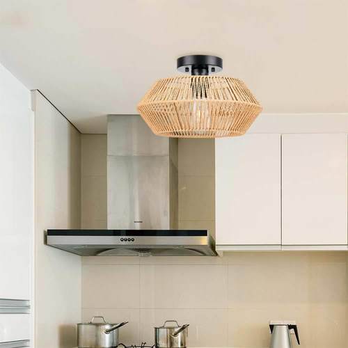 美式复古纸绳编织麻绳吸顶灯厨房餐厅客厅田园风吸顶灯