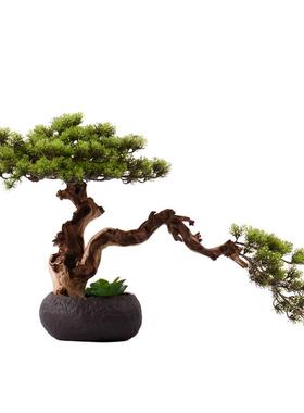 新中式仿真禅意迎客松会所售楼处茶室茶楼装饰品日式枯树盆景摆件