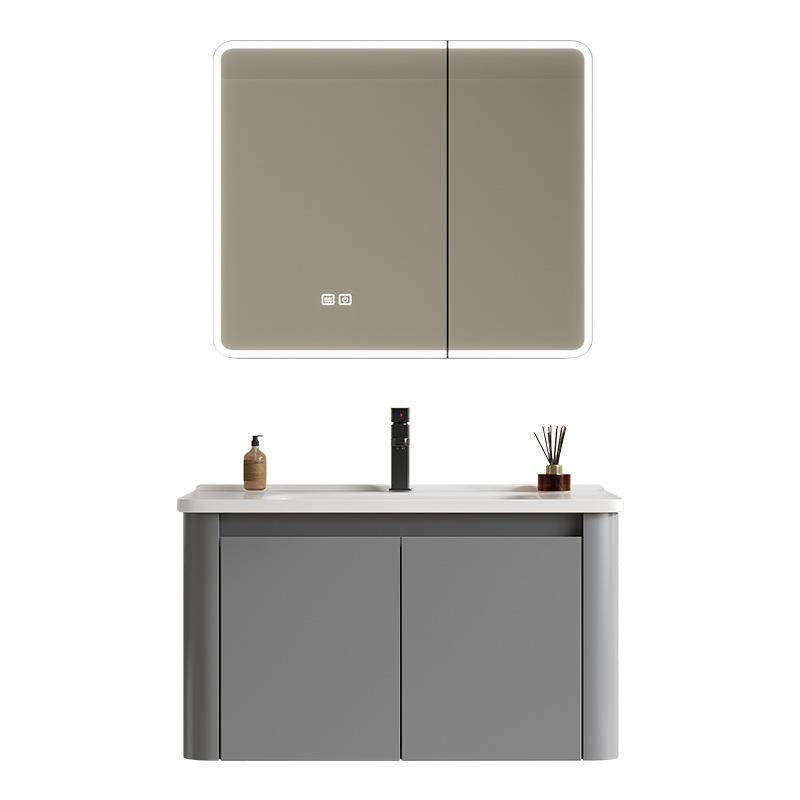 奶油风太空铝圆角浴室柜陶瓷一体洗手盆柜组合洗漱台蜂窝铝台面盆