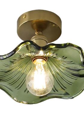 复古绿色荷叶吸顶灯北欧简约餐厅灯具玄关阳台吧台过道铝材玻璃灯
