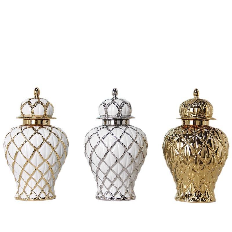 轻奢陶瓷电镀军罐家居客工艺品花插装饰摆件玄关装饰厅花瓶QBE将
