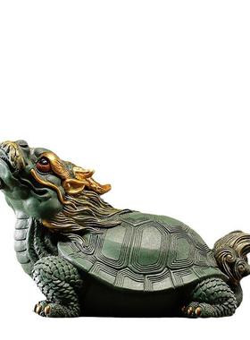 中式瑞兽盘龙桌面家居装饰品摆件客厅办公室招财玄关青纱石工艺品