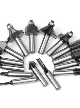 15件套8柄木工铣刀套装黑色木工雕刻机/电木铣/修边机刀头套装