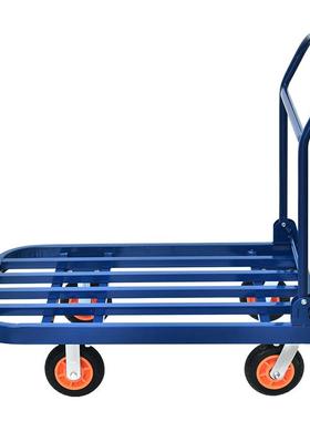 蓝色方管车拉货平板车小推车运输送货推车仓库搬运折叠手推车