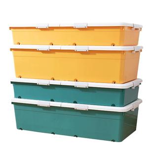 床底收纳箱扁平床底收纳盒大号杂物被子储物箱双开盖带滑轮收纳箱