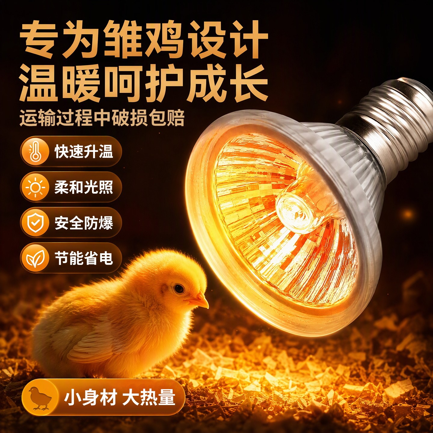 雏鸡芦丁鸡保温灯小太阳灯泡家禽小鸡育雏加温灯养殖场专用加热灯