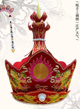 新款佛具法器佛堂佛龛香炉木鱼唐僧帽法师帽带五佛冠锦盒苏绣毗卢