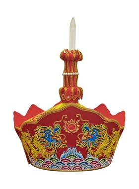 新高档毗卢帽刺绣僧帽五佛帽唐僧配五佛冠五佛冠铁盒子法师红色手